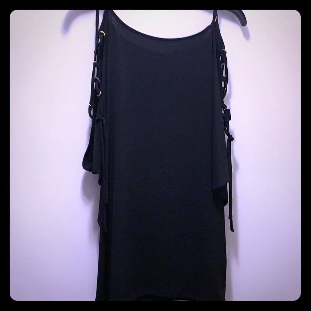 Express black bat wing sleeve lace up arms blouse